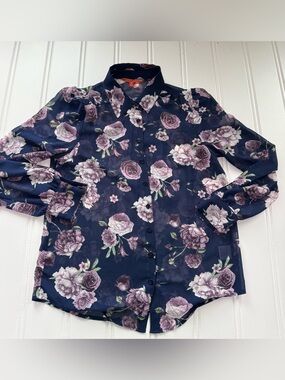 ModCloth Shirt Womens Small Navy Button Up Blouse Floral Mod Cloth 3218